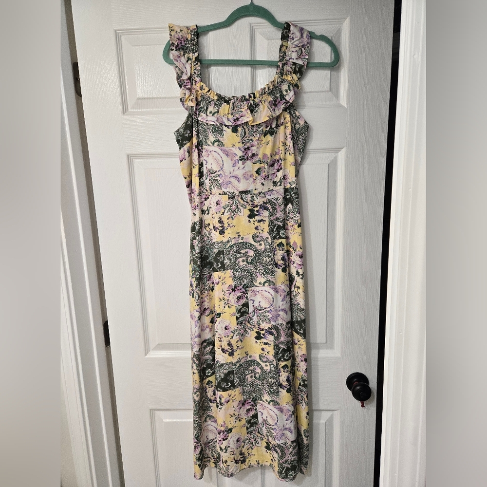 LOFT Purple & Yellow Midi Sundress Sleeveless Size 10